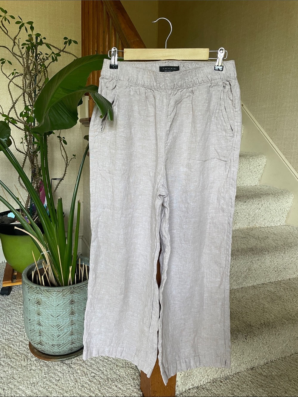 Tahari Pure Linen Wide Leg Chinos